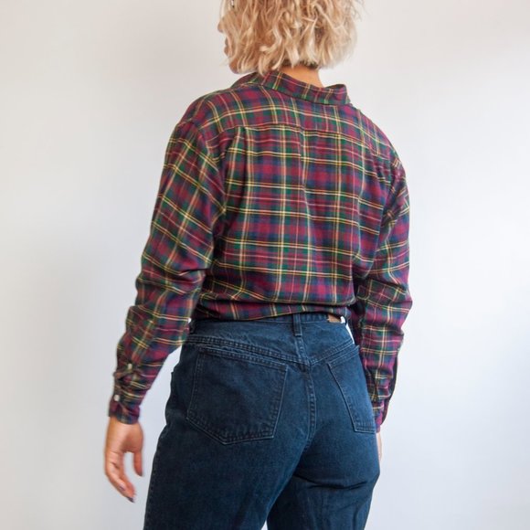 Y2K red plaid flannel m medium 8 / dark red checkered shirt / long sleeve flanne - Picture 3 of 6